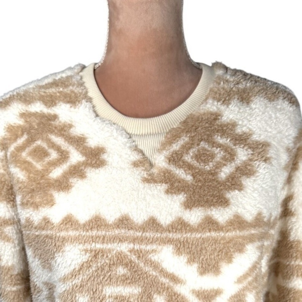 The North Face Campshire Crewneck Sherpa‎ Fleece Pullover Cream Aztec Youth XL